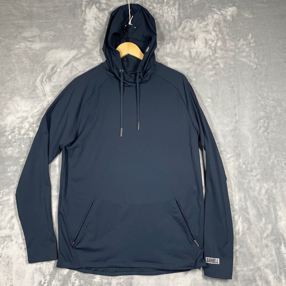 Barbell Apparel Mens Large Navy Blue Performance Pullover Hoodie Zip Pockets